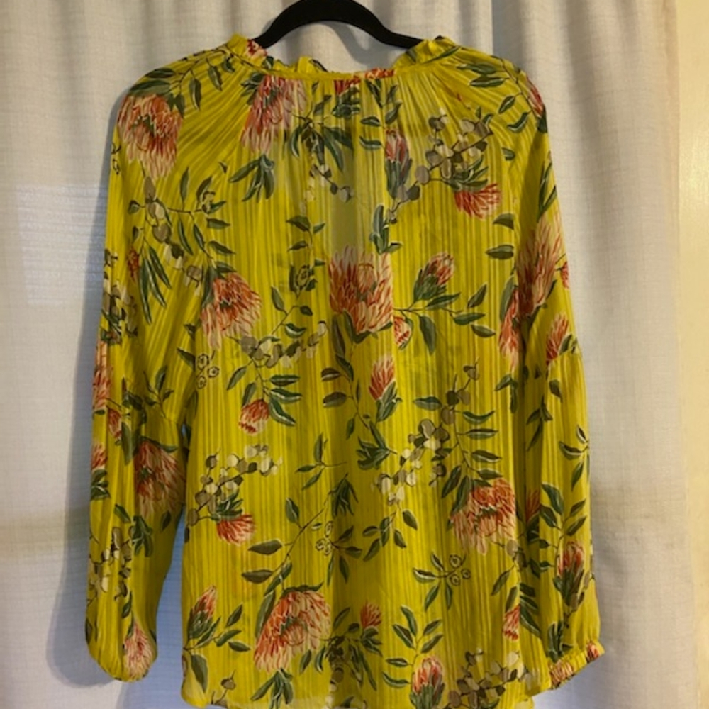 LOFT yellow green floral peasant top, Size Large - Picture 2 of 4